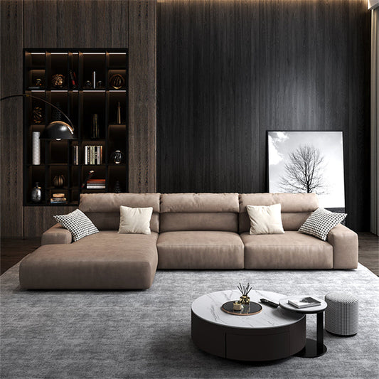 Hi-tech fabric brown chaise l shape sectional sofa