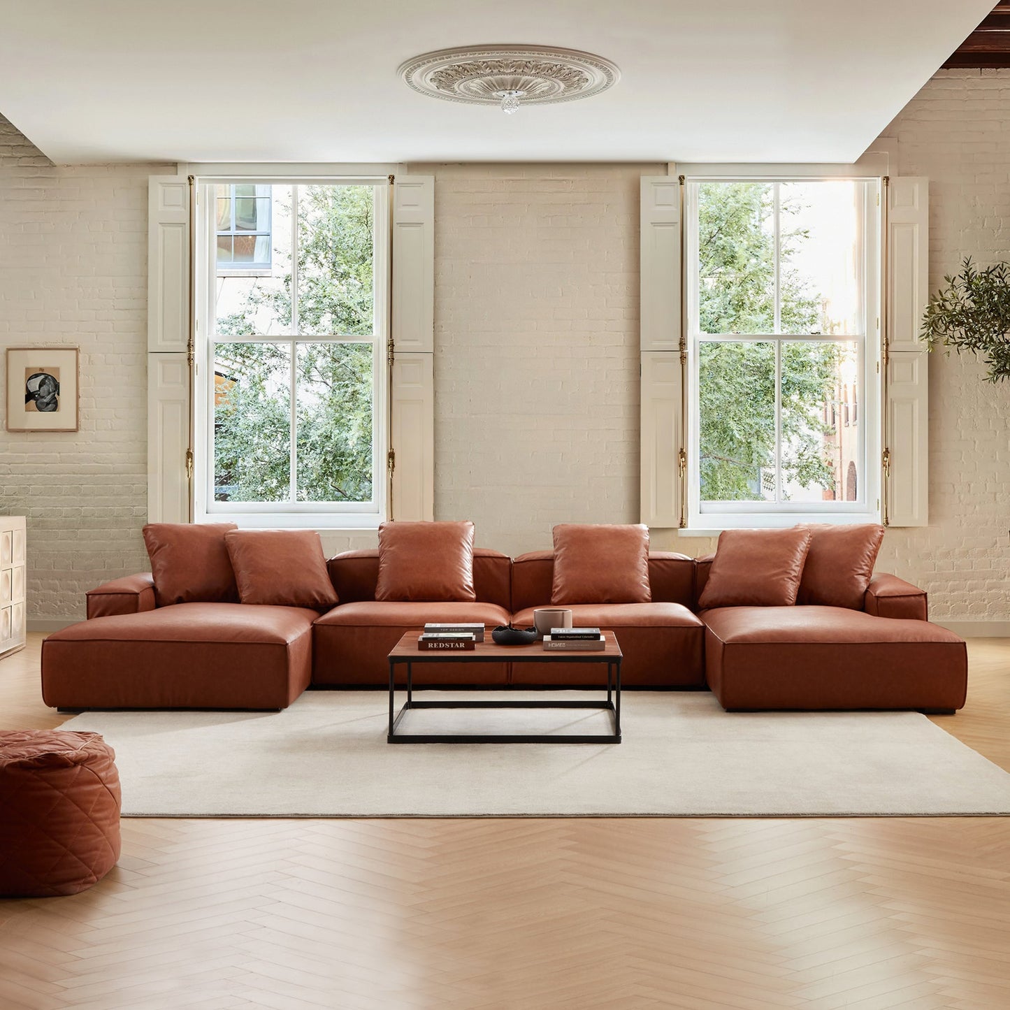 Hi-Tech Leathaire Brown Modular U-Shape Sofa