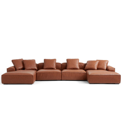 Hi-Tech Leathaire Brown Modular U-Shape Sofa