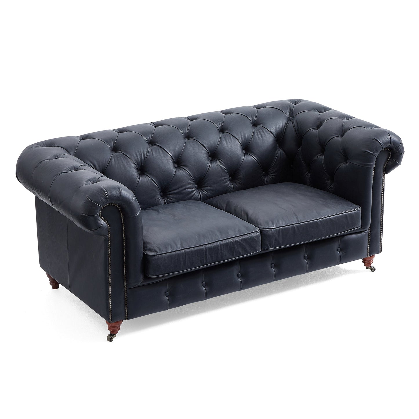 Top grain leather tufted loveseat sofa with wheels legs