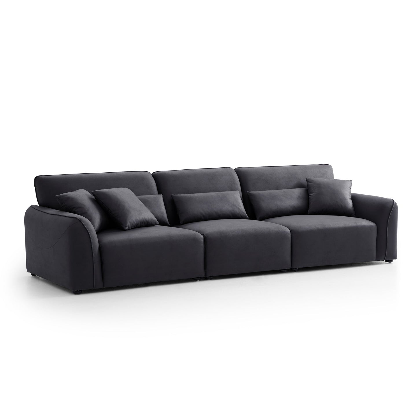 Living room feather black leathaire modern low arm sofa