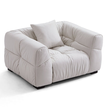 Modern hi-tech fabric white leathaire single sofa