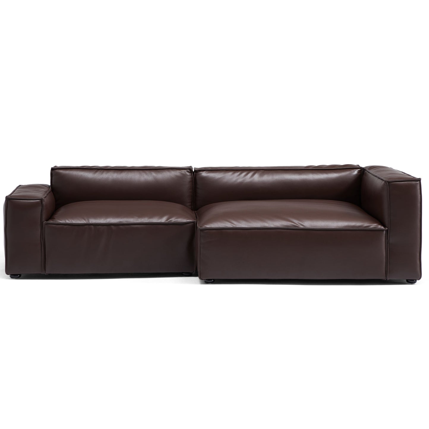 Modern brown genuine leather chaise l shape sectional modular sofa