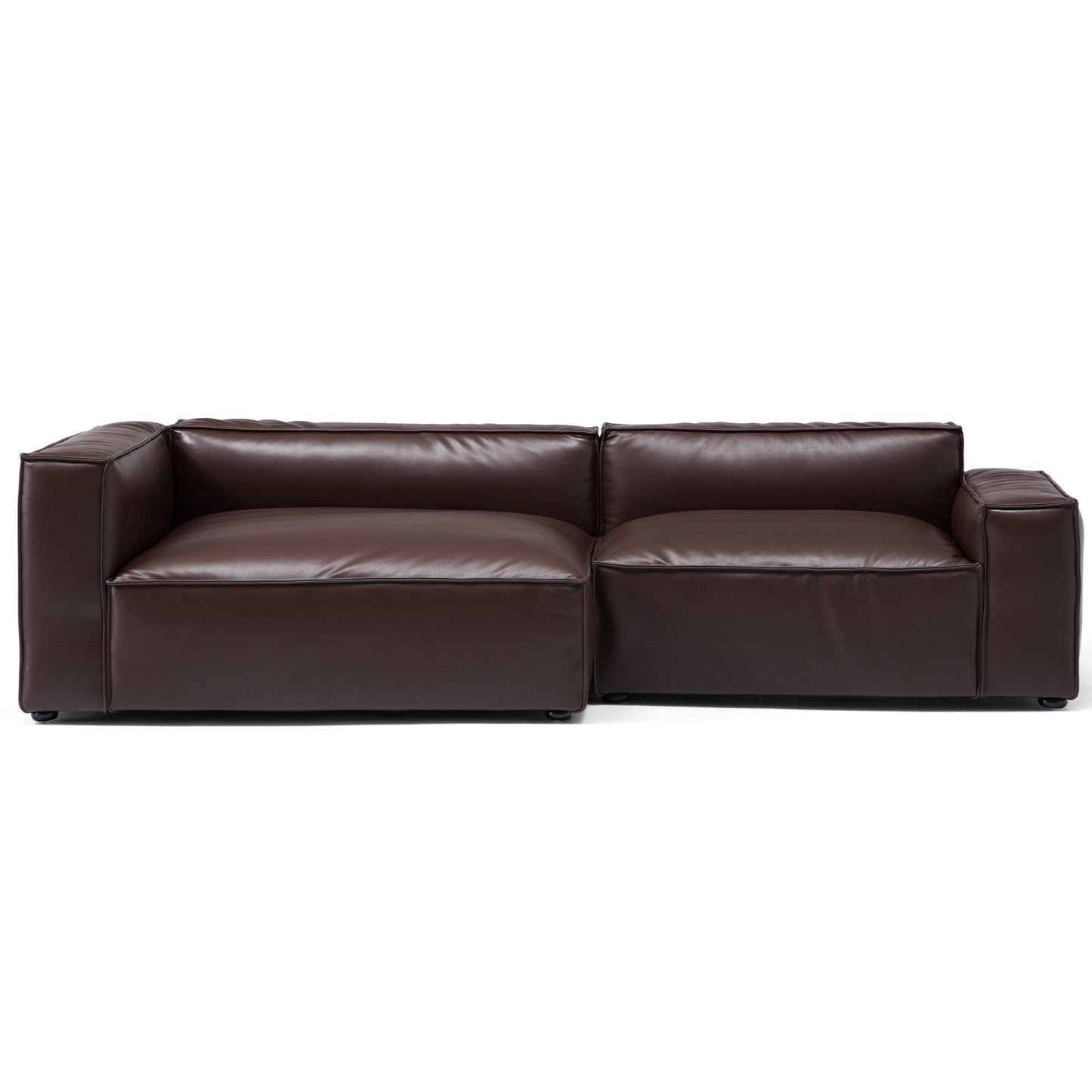 Modern brown genuine leather chaise l shape sectional modular sofa