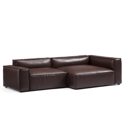 Modern brown genuine leather chaise l shape sectional modular sofa