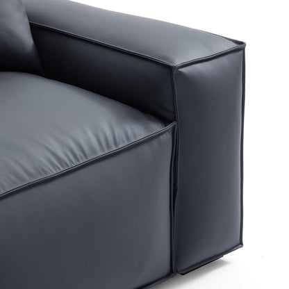 Modern style low arm genuine black leather sectional sofa