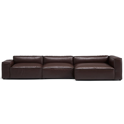 Modern brown genuine leather chaise l shape sectional modular sofa