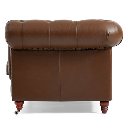 Top grain leather tufted loveseat sofa with wheels legs