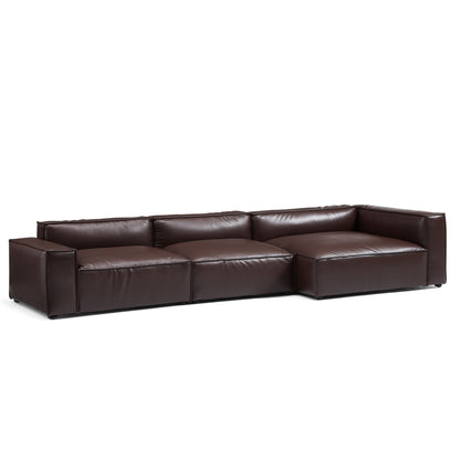 Modern brown genuine leather chaise l shape sectional modular sofa