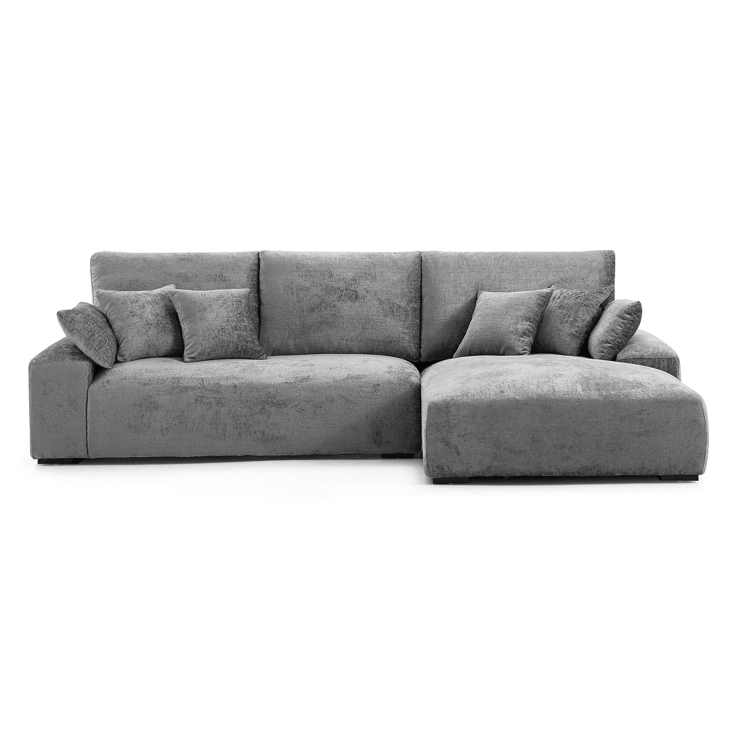 Feather fabric grey chenille velvet L shape sectional sofa