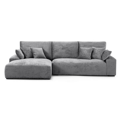 Feather fabric grey chenille velvet L shape sectional sofa