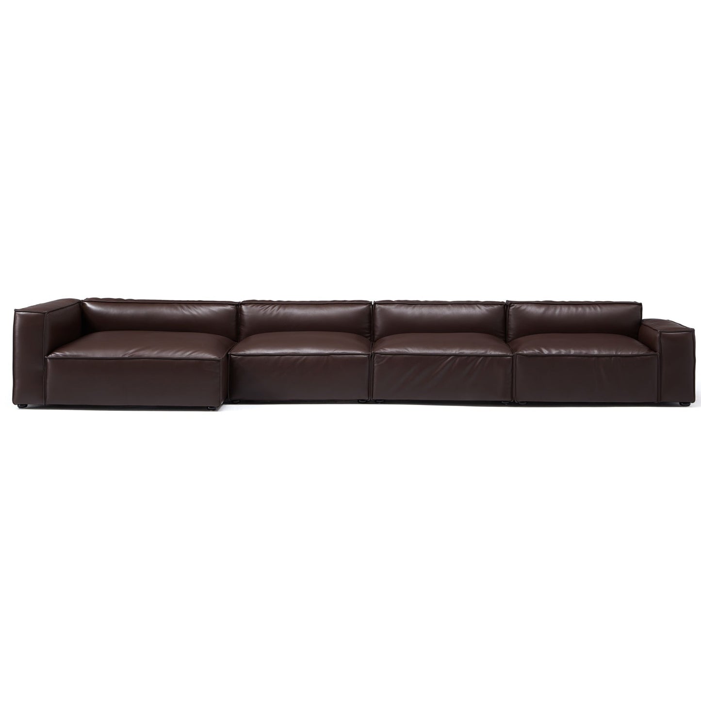 Modern brown genuine leather chaise l shape sectional modular sofa