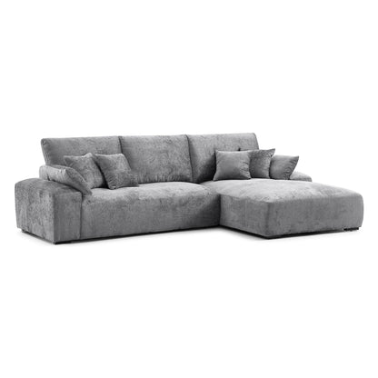 Feather fabric grey chenille velvet L shape sectional sofa