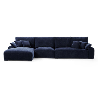 Living room blue chenille velvet cloud L shape sectional sofas