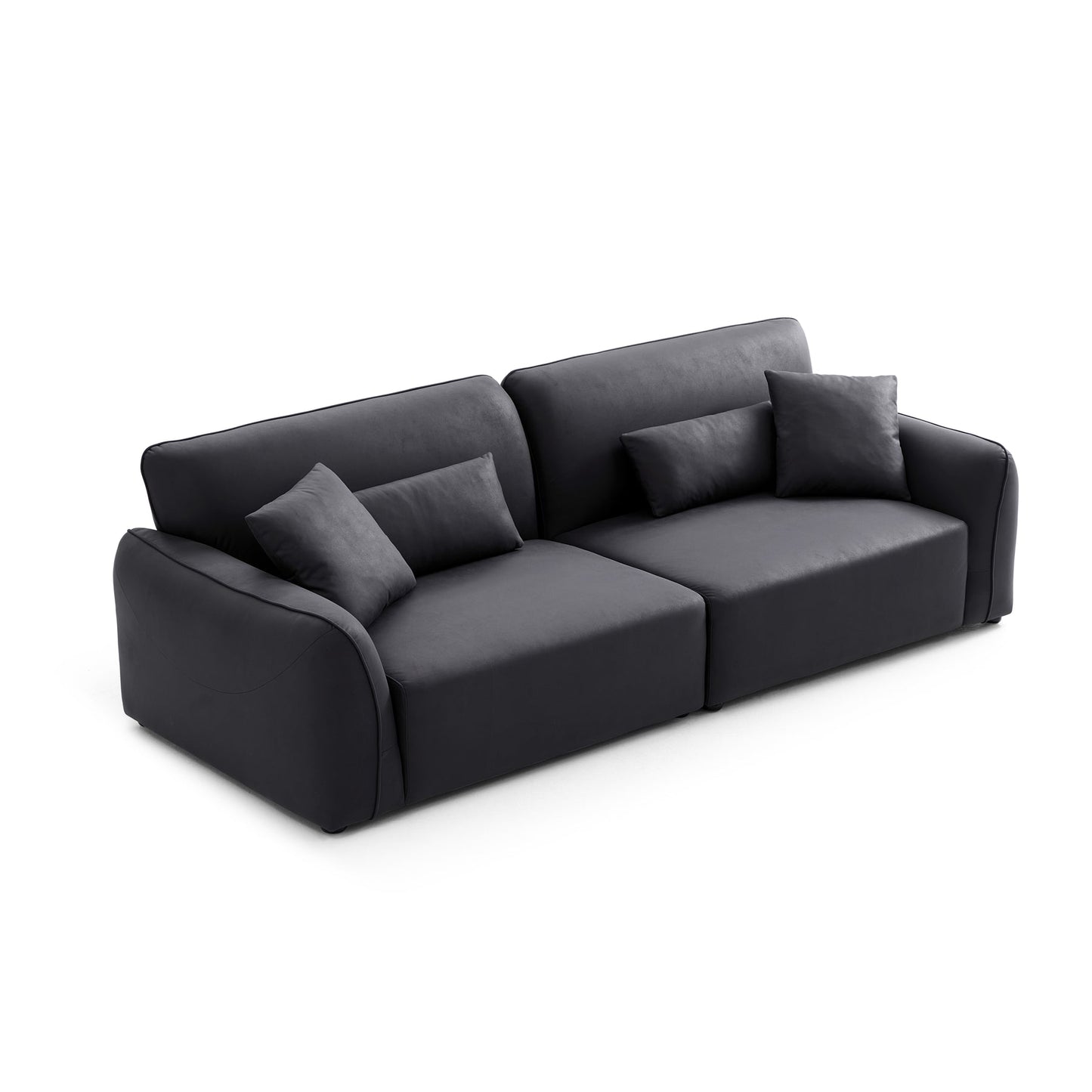 Living room feather black leathaire modern low arm sofa