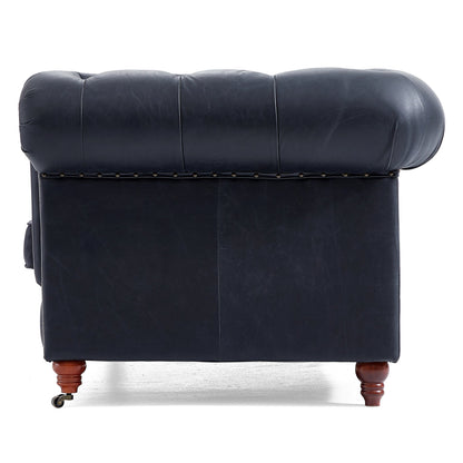 Top grain leather tufted loveseat sofa with wheels legs