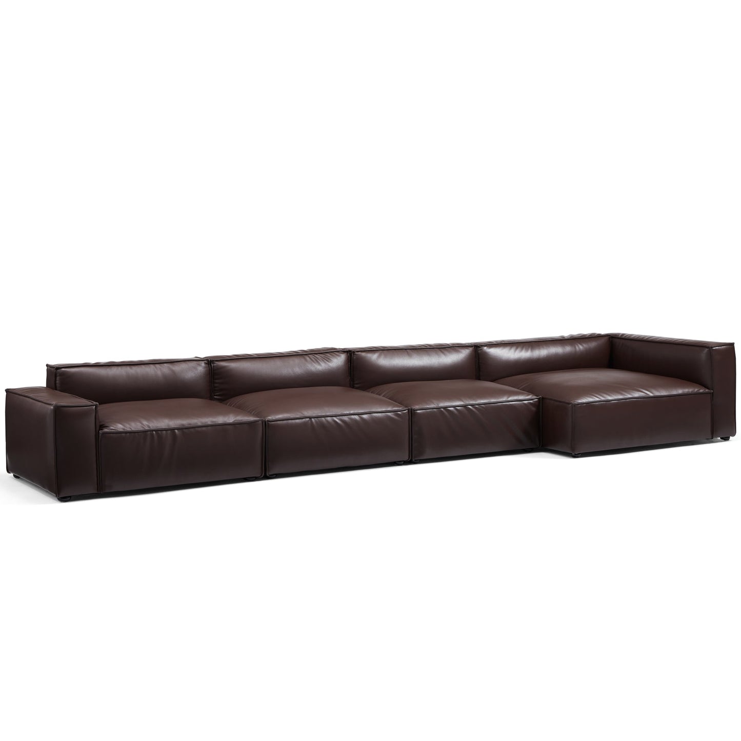 Modern brown genuine leather chaise l shape sectional modular sofa