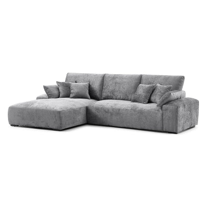 Feather fabric grey chenille velvet L shape sectional sofa