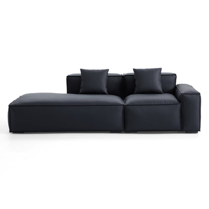 Modern style low arm genuine black leather sectional sofa