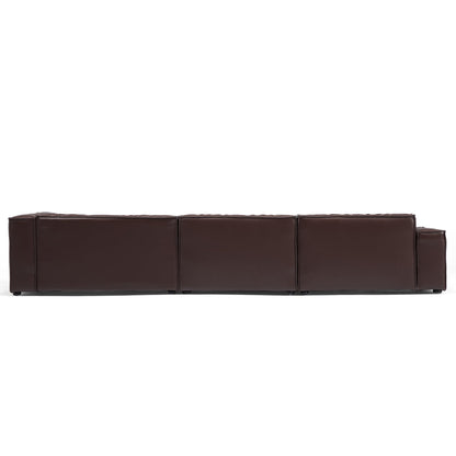 Modern brown genuine leather chaise l shape sectional modular sofa