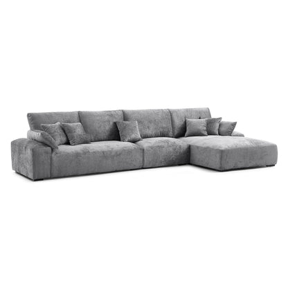 Feather fabric grey chenille velvet L shape sectional sofa