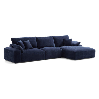 Living room blue chenille velvet cloud L shape sectional sofas