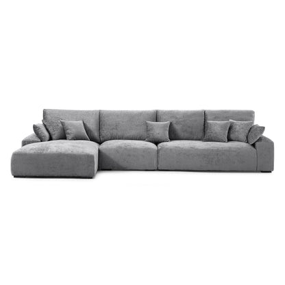 Feather fabric grey chenille velvet L shape sectional sofa