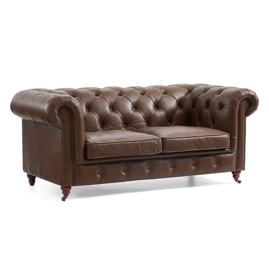 Top grain leather tufted loveseat sofa with wheels legs