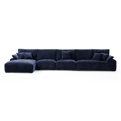 Living room blue chenille velvet cloud L shape sectional sofas