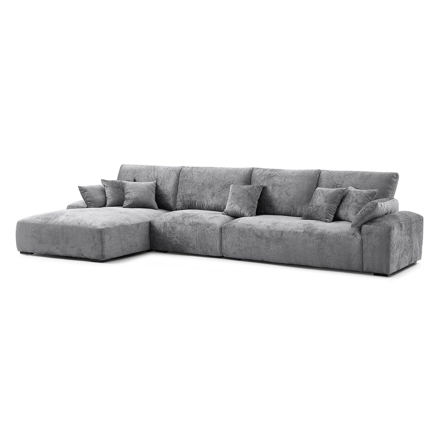 Feather fabric grey chenille velvet L shape sectional sofa