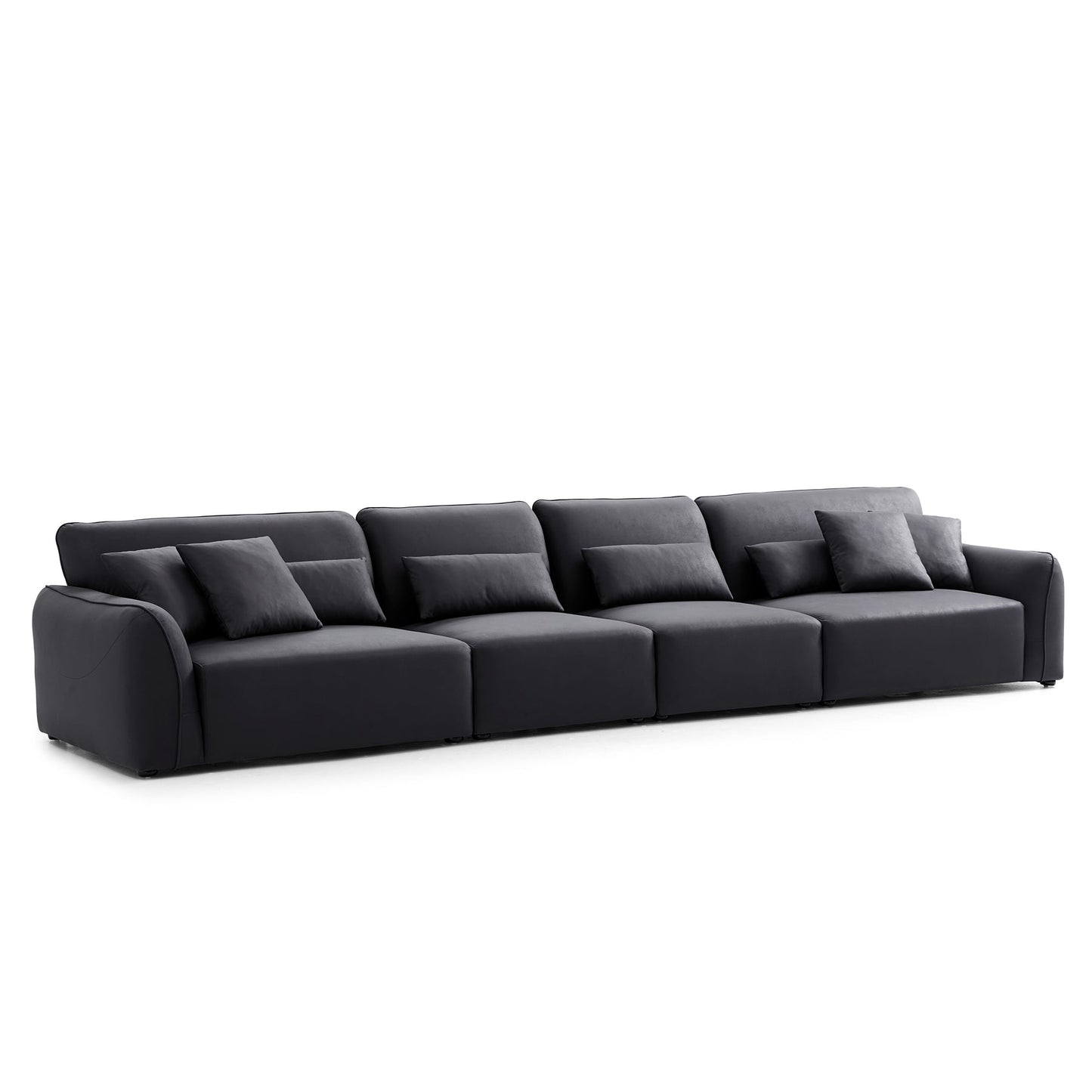 Living room feather black leathaire modern low arm sofa