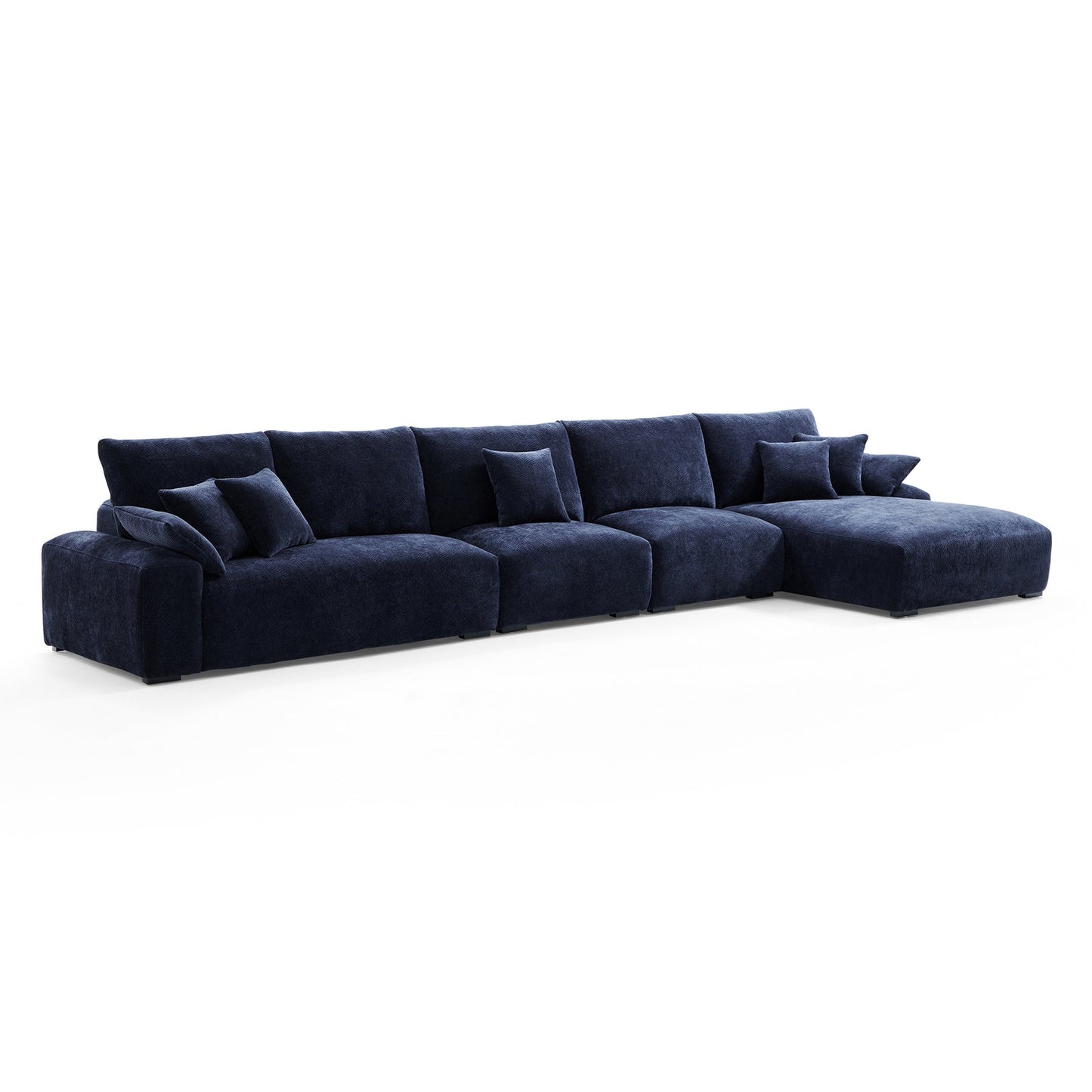 Living room blue chenille velvet cloud L shape sectional sofas