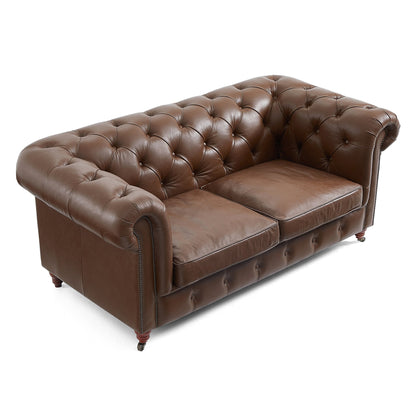 Top grain leather tufted loveseat sofa with wheels legs