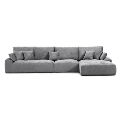 Feather fabric grey chenille velvet L shape sectional sofa