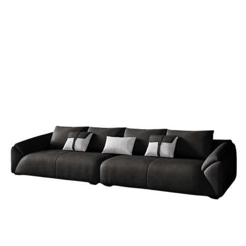 Black Genuine Leather Couch Sofa Set