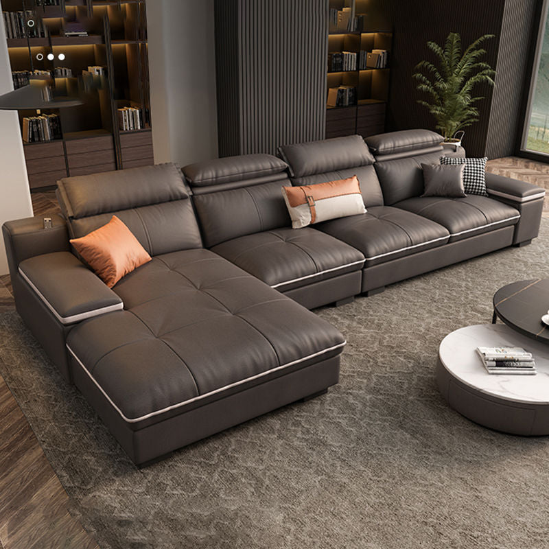 Luxury Gray Leathaire Upholstered L-Shaped Sectional Sofa