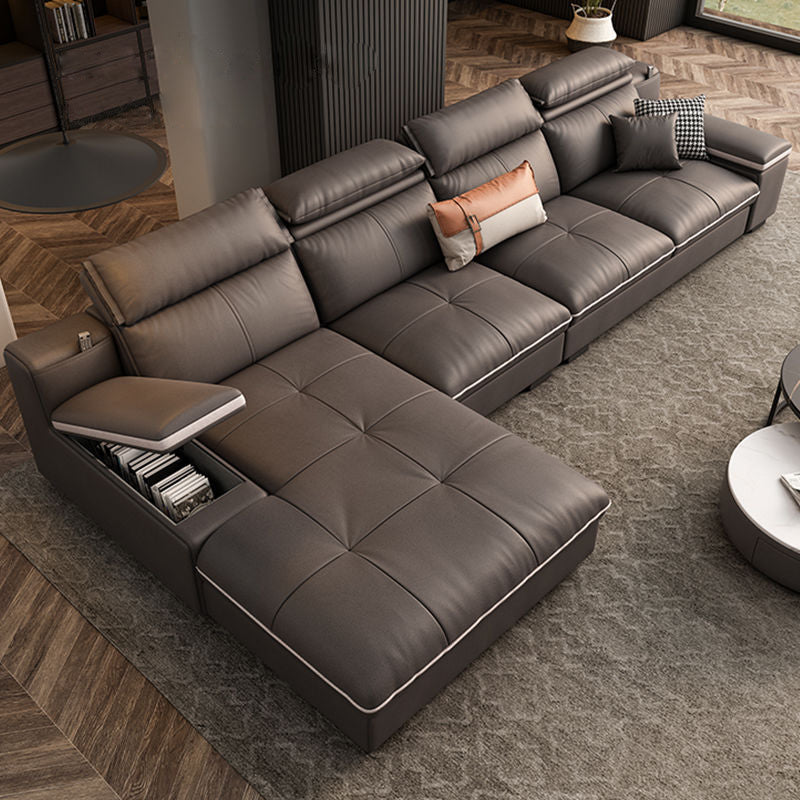 Luxury Gray Leathaire Upholstered L-Shaped Sectional Sofa