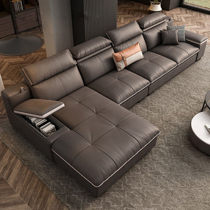 Luxury Gray Leathaire Upholstered L-Shaped Sectional Sofa