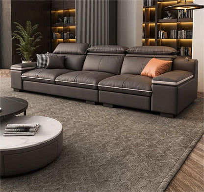 Luxury Gray Leathaire Upholstered L-Shaped Sectional Sofa