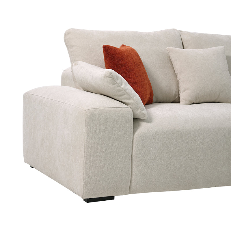 Beige Fabric Upholstered L-Shaped Sectional Sofa