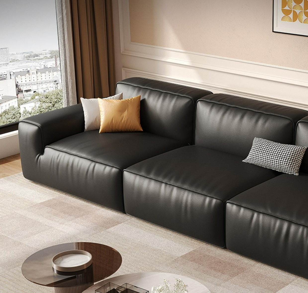 Modern Living Room Classic Leather Sectional Sofa