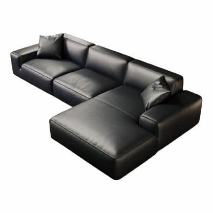 Classic Black Genuine Leather 4-Seater Sofa