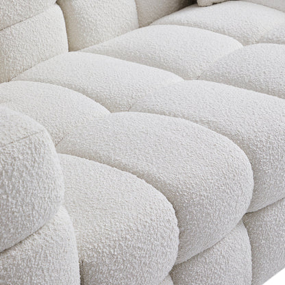 White Boucle Fabric Tufted Sofa Set