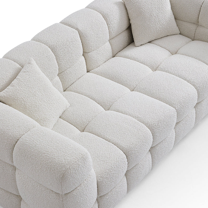 White Boucle Fabric Tufted Sofa Set