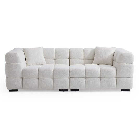 White Boucle Fabric Tufted Sofa Set