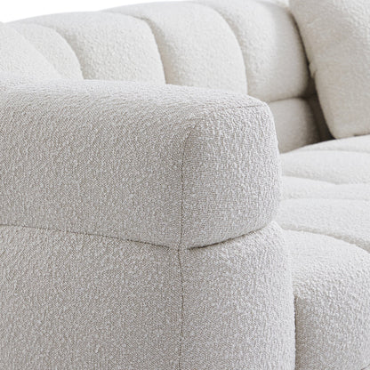 White Boucle Fabric Tufted Sofa Set