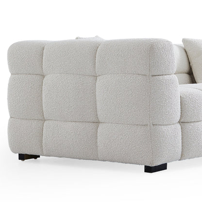 White Boucle Fabric Tufted Sofa Set