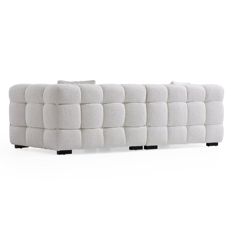 White Boucle Fabric Tufted Sofa Set