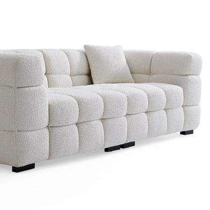 White Boucle Fabric Tufted Sofa Set