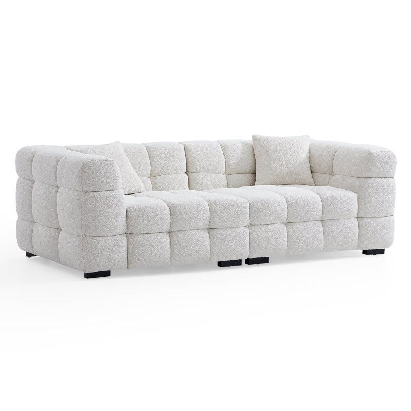 White Boucle Fabric Tufted Sofa Set